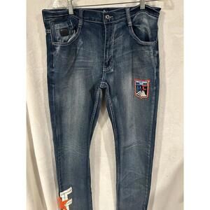 Born Fly jeans men’s size 34 US stars patches straight leg Streetwear Baggy